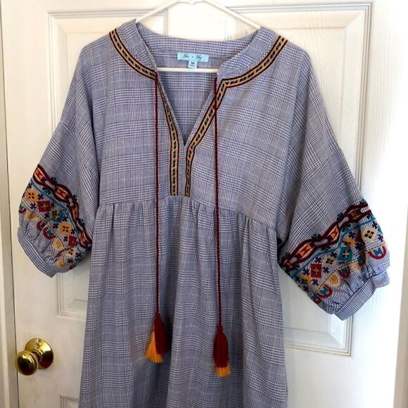 she + sky prairiecore prairie dress with embroidery and tassels Women’s M - Picture 7 of 13